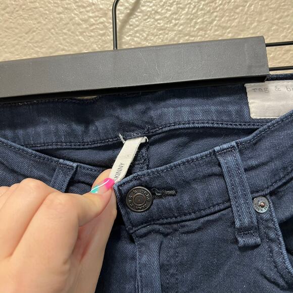 rag & bone Skinny Jeans Navy Blue Mid-Rise Dark Wash Cotton Stretch Size 28 - Picture 7 of 9